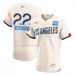 Camiseta Beisbol Hombre Los Angeles Dodgers Clayton Kershaw 2025 City Connect Elite Crema