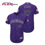 Camiseta Beisbol Hombre Colorado Rockies Trevor Story Flex Base Entrenamiento de Primavera 2019 Violeta