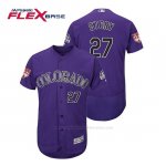 Camiseta Beisbol Hombre Colorado Rockies Trevor Story Flex Base Entrenamiento de Primavera 2019 Violeta