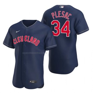 Camiseta Beisbol Hombre Cleveland Guardians Zach Plesac Autentico Alterno Azul