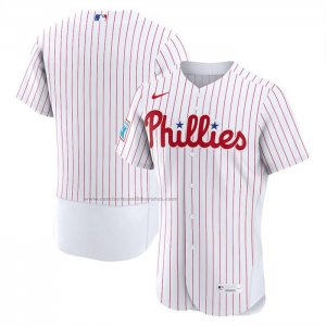 Camiseta Beisbol Hombre Philadelphia Phillies Primera Sponsor Patch Autentico Blanco