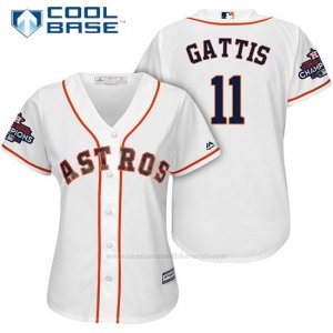 Camiseta Beisbol Mujer Houston Astros 2017 World Series Campeones Evan Gattis Blanco Cool Base