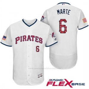 Camiseta Beisbol Hombre Pittsburgh Pirates 2017 Estrellas y Rayas Starling Marte Blanco Flex Base