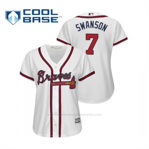 Camiseta Beisbol Mujer Atlanta Braves Dansby Swanson Cool Base Majestic Home 2019 Blanco