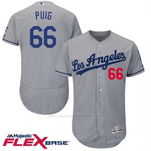 Camiseta Beisbol Hombre Los Angeles Dodgers Yasiel Puig 66 Gris Flex Base Autentico Coleccion Jugador