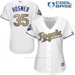 Camiseta Beisbol Mujer Kansas City Royals Eric Hosmer 35 World Series Campeones Oro Program Blanco Cool Base