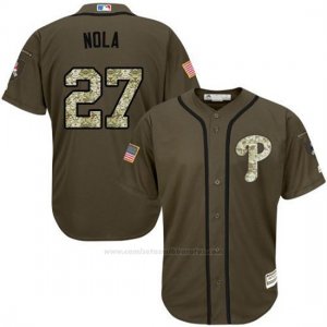 Camiseta Beisbol Hombre Philadelphia Phillies 27 Aaron Nola Verde Salute To Service