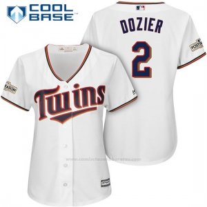 Camiseta Beisbol Mujer Minnesota Twins 2017 Postemporada Brian Dozier Blanco Cool Base