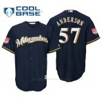 Camiseta Beisbol Hombre Milwaukee Brewers Chase Anderson Cool Base Entrenamiento de Primavera 2019 Azul