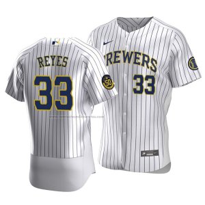 Camiseta Beisbol Hombre Milwaukee Brewers Pablo Reyes Autentico Primera Blanco