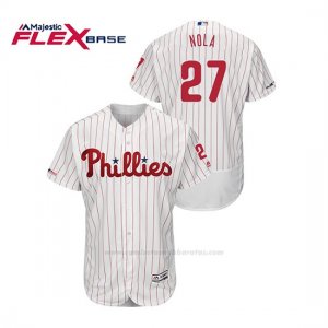 Camiseta Beisbol Hombre Philadelphia Phillies Aaron Nola 150th Aniversario Patch Flex Base Blanco