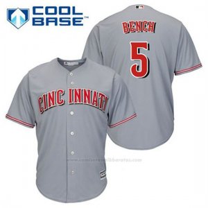 Camiseta Beisbol Hombre Cincinnati Reds Johnny Bench 5 Gris Cool Base