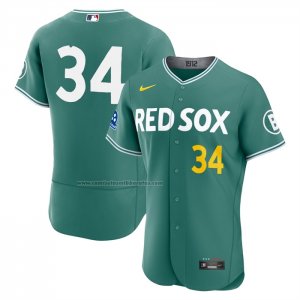 Camiseta Beisbol Hombre Boston Red Sox David Ortiz City Connect Autentico Retorno Parche Patrocinador Verde