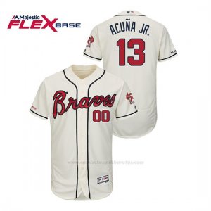 Camiseta Beisbol Hombre Atlanta Braves Ronald Acuna Jr. 150th Aniversario Patch Autentico Flex Base Crema