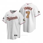 Camiseta Beisbol Hombre Washington Nationals Trea Turner Gold-Trimmed Championship Replica Blanco