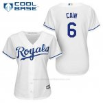 Camiseta Beisbol Mujer Kansas City Royals Lorenzo Cain 6 Blanco 1ª Cool Base