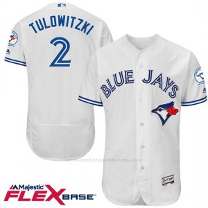 Camiseta Beisbol Hombre Toronto Blue Jays Troy Tulowitzki 2 Blanco Flex Base Autentico Coleccion 40 Aniversario