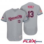 Camiseta Beisbol Hombre Kansas City Royals 2017 Estrellas y Rayas Salvador Perez Gris Flex Base