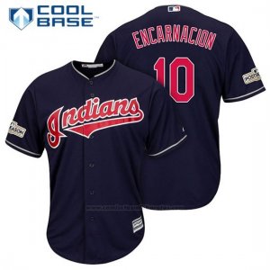 Camiseta Beisbol Hombre Cleveland Indians 2017 Postemporada 10 Edwin Encarnacion Azul Cool Base