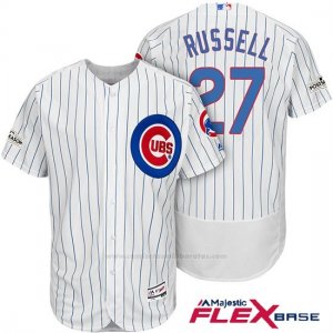 Camiseta Beisbol Hombre Chicago Cubs 2017 Postemporada 27 Addison Russell Blanco Flex Base