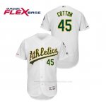 Camiseta Beisbol Hombre Oakland Athletics Jharel Cotton 150th Aniversario Patch Autentico Flex Base Blanco