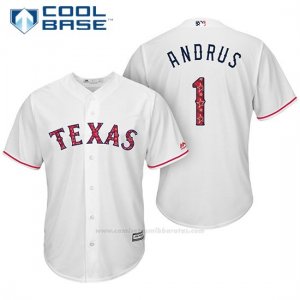 Camiseta Beisbol Hombre Texas Rangers 2017 Estrellas y Rayas Elvis Andrus Blanco Cool Base