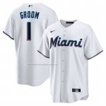 Camiseta Beisbol Hombre Miami Marlins NO 1 Groom Primera Replica Blanco