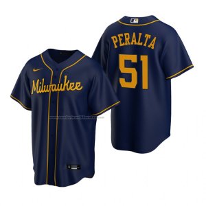 Camiseta Beisbol Hombre Milwaukee Brewers Freddy Peralta Replica Alterno Azul