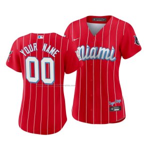 Camiseta Beisbol Mujer Miami Marlins Custom 2021 City Connect Sugar Kings Rojo