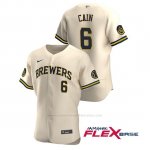 Camiseta Beisbol Hombre Milwaukee Brewers Lorenzo Cain Autentico 2020 Alternato Crema