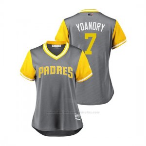 Camiseta Beisbol Mujer San Diego Padres Manuel Margot 2018 Llws Players Weekend Yoandry Gris