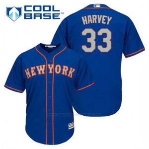 Camiseta Beisbol Hombre New York Mets Matt Harvey 33 Azul Alterno 1ª Cool Base