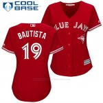Camiseta Beisbol Mujer Toronto Blue Jays 19 Jose Bautista Scarlet 2017 Cool Base