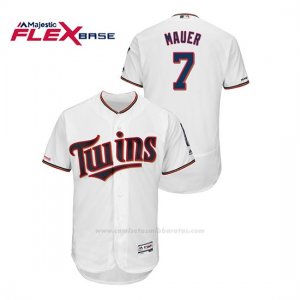 Camiseta Beisbol Hombre Minnesota Twins Joe Mauer 150th Aniversario Patch Flex Base Blanco