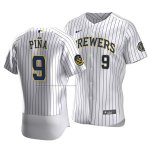 Camiseta Beisbol Hombre Milwaukee Brewers Manny Pina Autentico Primera Blanco