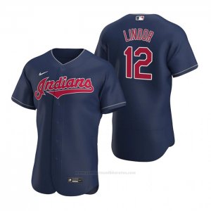 Camiseta Beisbol Hombre Cleveland Indians Francisco Lindor Autentico Alterno 2020 Azul