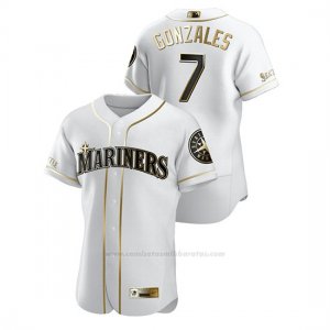 Camiseta Beisbol Hombre Seattle Mariners Marco Gonzales Golden Edition Autentico Blanco