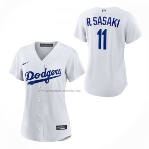 Camiseta Beisbol Mujer Los Angeles Dodgers Roki Sasaki Replica Blanco