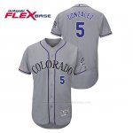 Camiseta Beisbol Hombre Colorado Rockies Carlos Gonzalez 150th Aniversario Patch Flex Base Gris