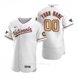 Camiseta Beisbol Hombre Washington Nationals Personalizada Gold-Trimmed Championship Autentico Blanco