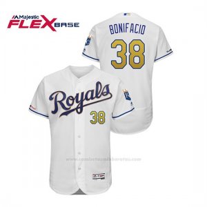 Camiseta Beisbol Hombre Kansas City Royals Jorge Bonifacio 150th Aniversario Patch Flex Base Blanco2