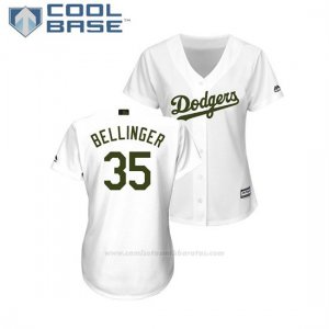 Camiseta Beisbol Mujer Los Angeles Dodgers Cody Bellinger 2018 Dia de los Caidos Cool Base Blanco