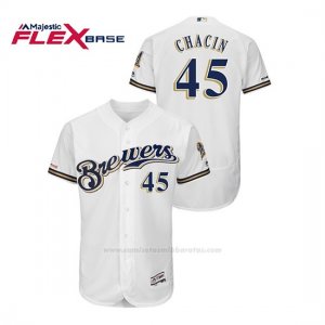 Camiseta Beisbol Hombre Milwaukee Brewers Jhoulys Chacin 150th Aniversario Patch Autentico Flex Base Blanco