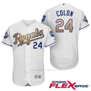 Camiseta Beisbol Hombre Kansas City Royals Campeones 24 Christian Colon Flex Base Oros