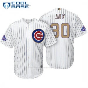 Camiseta Beisbol Hombre Chicago Cubs 30 Jon Jay Blanco Oro Program Cool Base