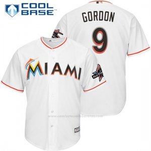 Camiseta Beisbol Hombre Miami Marlins 9 Dee Gordon Blanco 2017 Cool Base