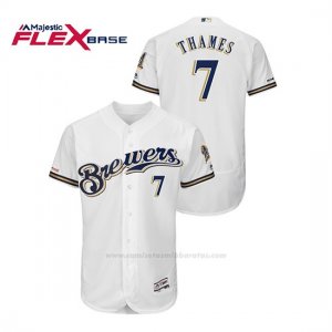 Camiseta Beisbol Hombre Milwaukee Brewers Eric Thames 150th Aniversario Patch Autentico Flex Base Blanco