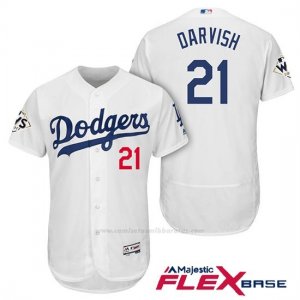 Camiseta Beisbol Hombre Los Angeles Dodgers 2017 World Series Yu Darvish Blanco Flex Base