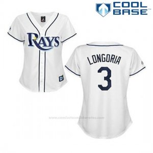 Camiseta Beisbol Hombre Tampa Bay Rays Evan Longoria 3 Blanco Cool Base