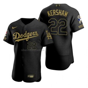 Camiseta Beisbol Hombre Los Angeles Dodgers Clayton Kershaw Negro 2021 Salute To Service